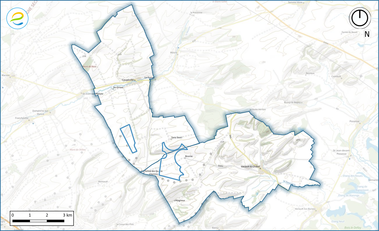 Carte de la zone d'implantation du projet de Bronne Sans-Souci